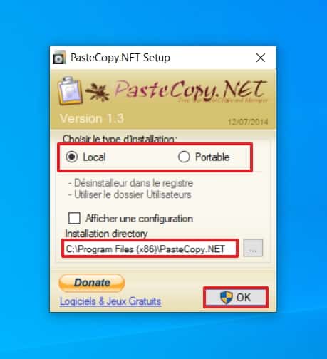 Choisissez le type d’installation de PasteCopy.NET. © SundryTools.com