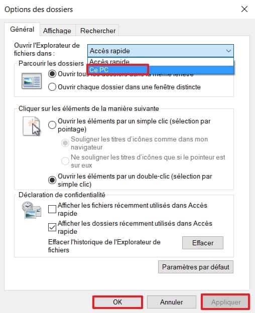 Ouvrez l’Explorateur de fichiers sur « Ce PC » au lieu de l’Accès rapide. © Microsoft