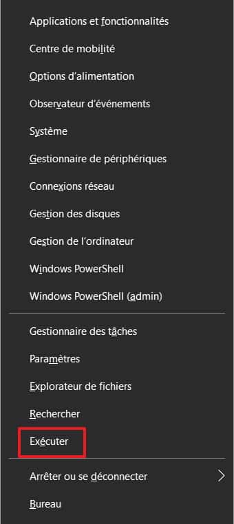 Cliquez sur « Exécuter » dans le menu des liens rapides. © Microsoft