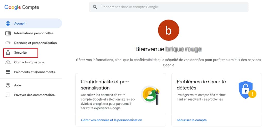Allez dans les options de sécurité de votre compte Google. © Google