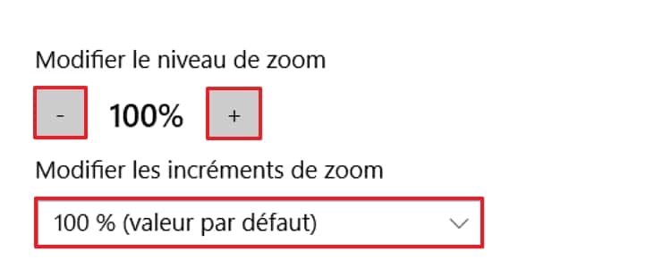 Modifiez le niveau de zoom ainsi que la valeur d’incrémentation du zoom. © Microsoft