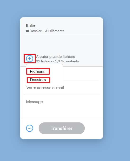 Vous pouvez ajouter autant d’éléments que vous voulez dans la limite de 2 Go. © WeTransfer B.V