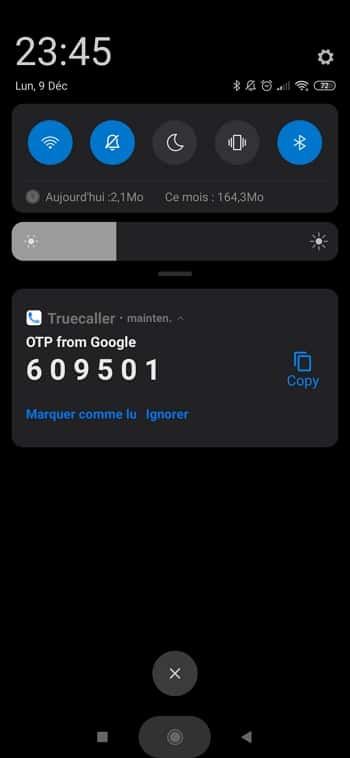 Google vous envoie un code pour confirmer votre numéro de téléphone de secours. © Google Inc.