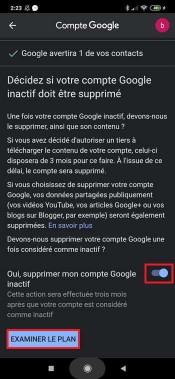 Décidez si votre compte Google doit être supprimé ou non en cas d’inactivité. © Xiaomi Corporation