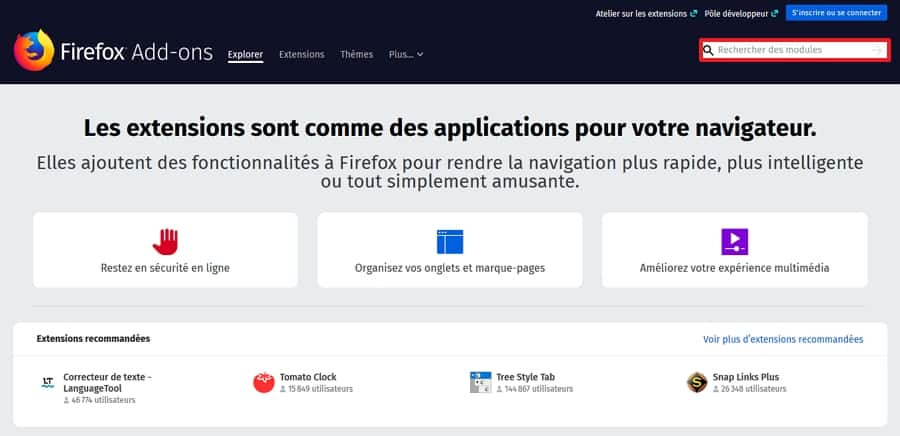 Fouinez dans le catalogue ou bien allez chercher directement l’extension de votre choix. © <em>Mozilla Foundation</em>