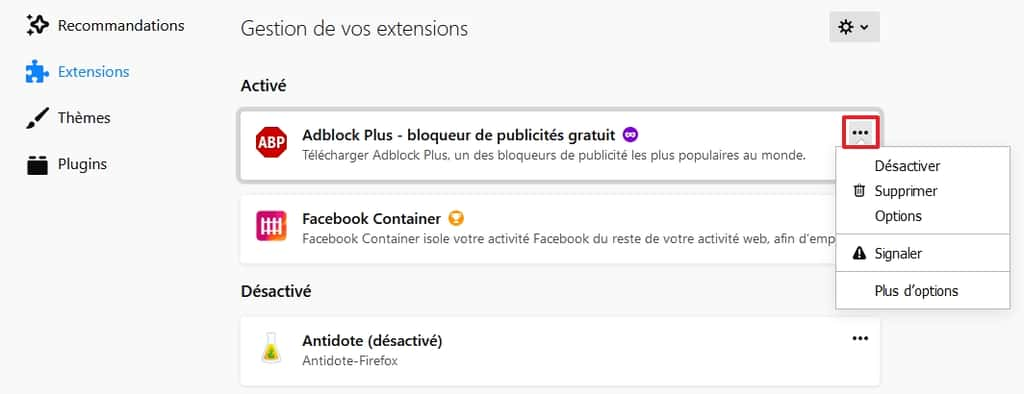 Contrôlez toutes vos extensions depuis le gestionnaire. © <em>Mozilla Foundation</em>