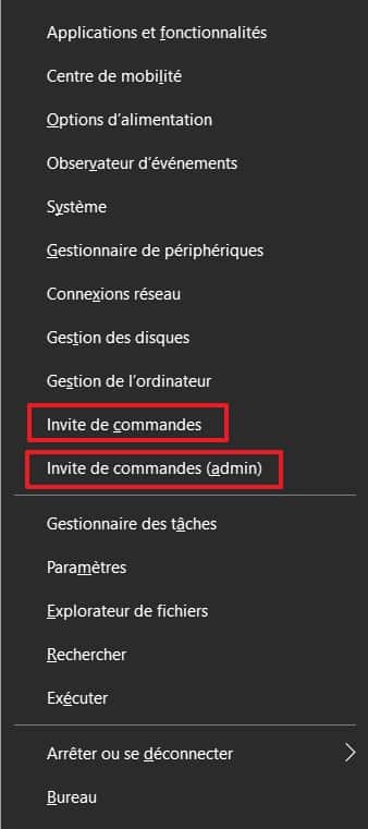 Le menu Liens rapides permet d’accéder à l’invite de commandes en tant qu’administrateur facilement. © Microsoft