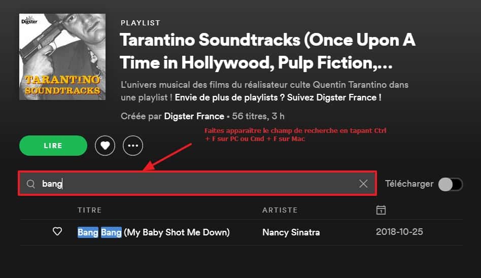 Utilisez la fonction « Filtre » pour accéder à un titre plus rapidement. © Spotify AB