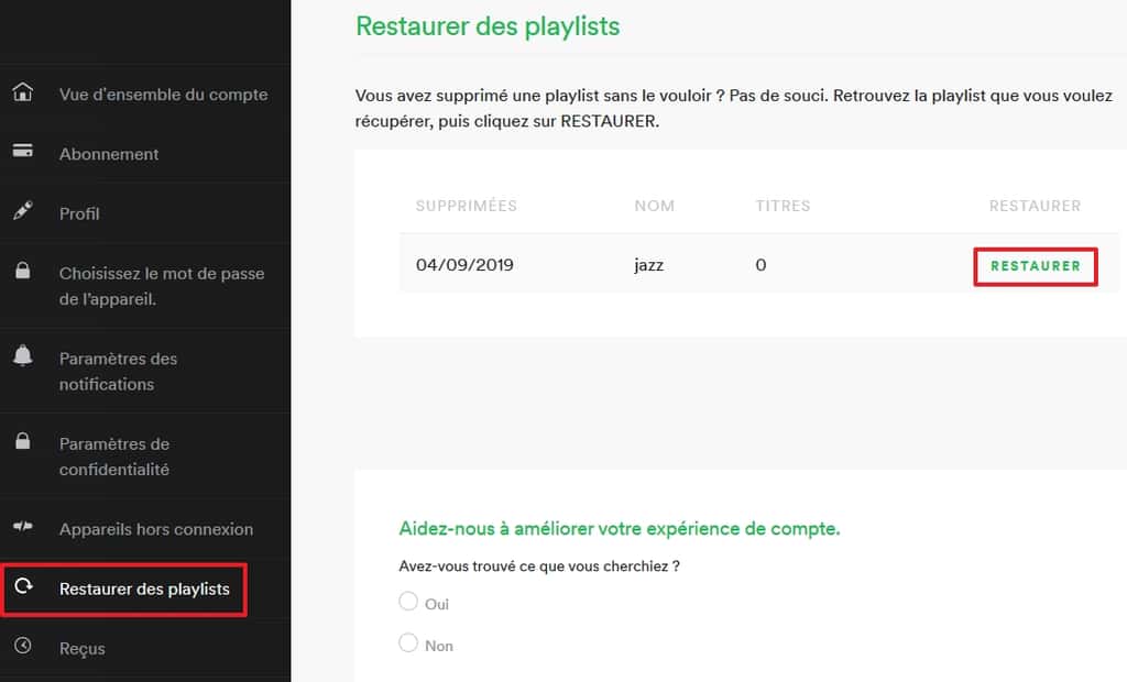 Spotify permet de récupérer ses playlists effacées. © Spotify AB