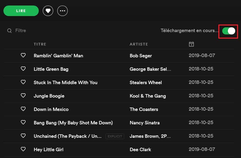 Spotify offre la possibilité de télécharger des albums et des playlists pour les écouter hors-ligne. © Spotify AB