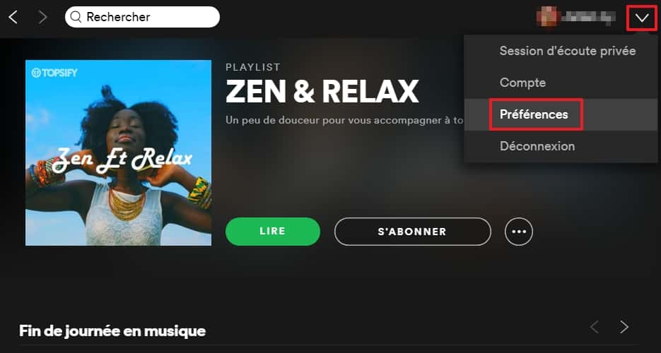 Allez dans le menu « Préférences ». © Spotify AB