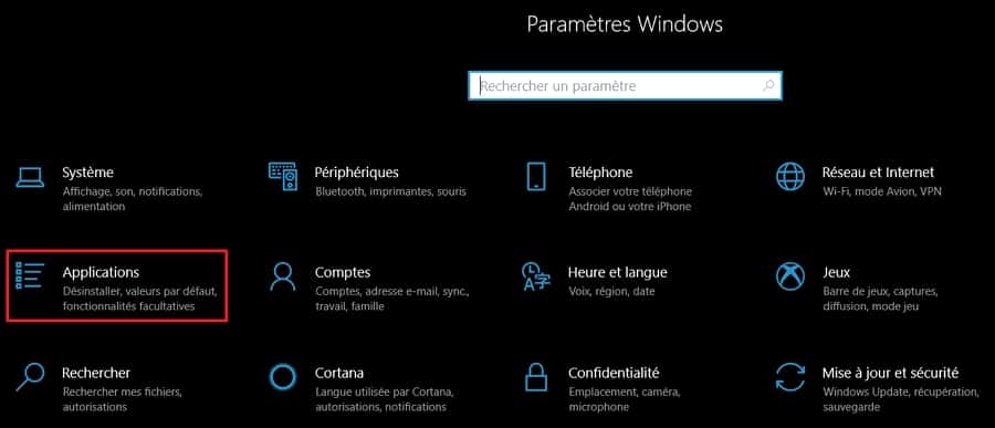 Allez dans les paramètres d’applications. © Microsoft