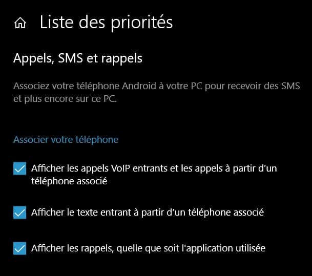 Vous pouvez définir comme prioritaires certaines notifications reçues depuis un téléphone associé. © Microsoft