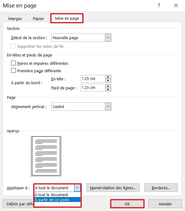 Choisissez « À partir de ce point » dans le menu déroulant « Appliquer à ». © Microsoft