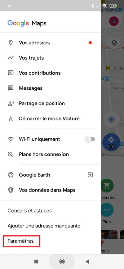Accédez désormais aux « Paramètres », situés en bas du menu principal de Google Maps. © Google