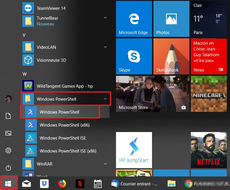 Cherchez « Windows PowerShell » dans le menu de démarrage Windows. © Microsoft