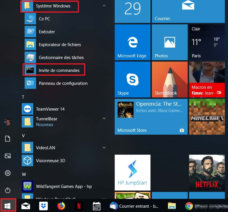 Cherchez l’invite de commandes dans le menu de démarrage Windows. © Microsoft