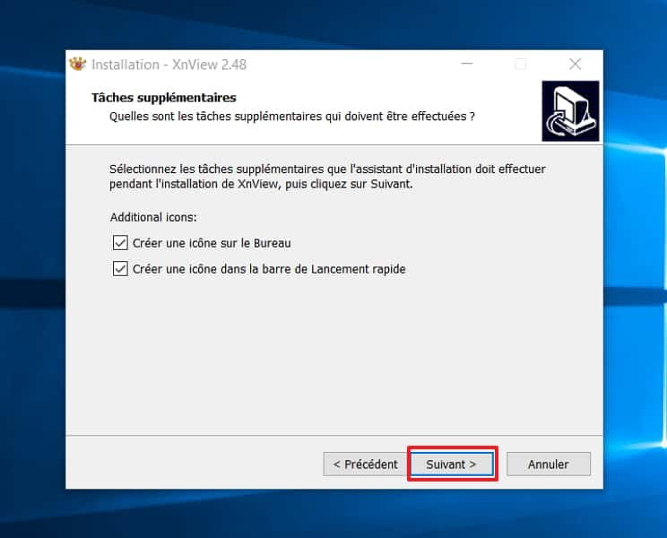 Décidez si vous voulez ou non des icônes sur le Bureau et dans la barre de lancement rapide. © XnSoft