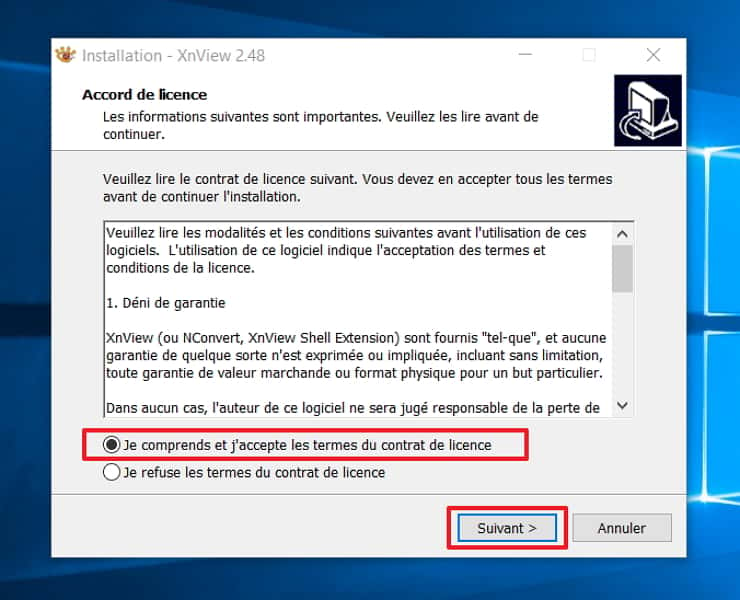 Acceptez les termes du contrat de licence. © XnSoft