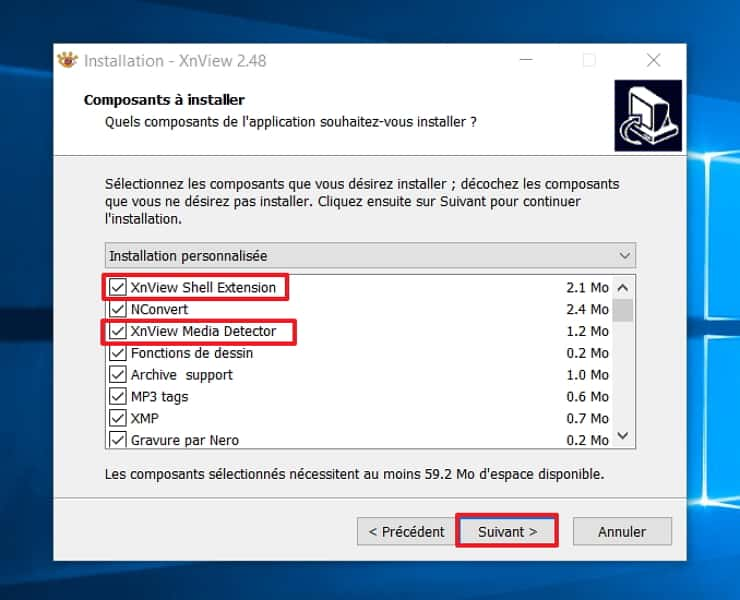 Cochez ou décochez les composants que vous désirez. © XnSoft