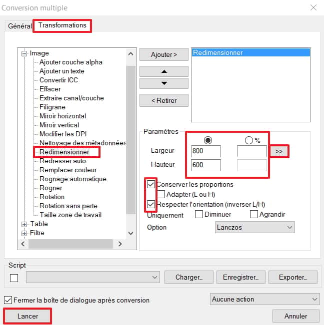 Réglez les dimensions des images à traiter selon votre convenance. © XnSoft