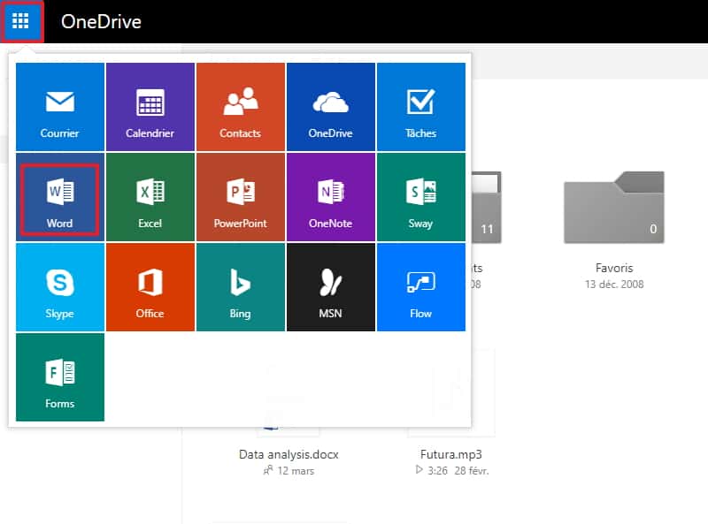 Il est possible d’accéder directement à Word Online depuis OneDrive. © Microsoft