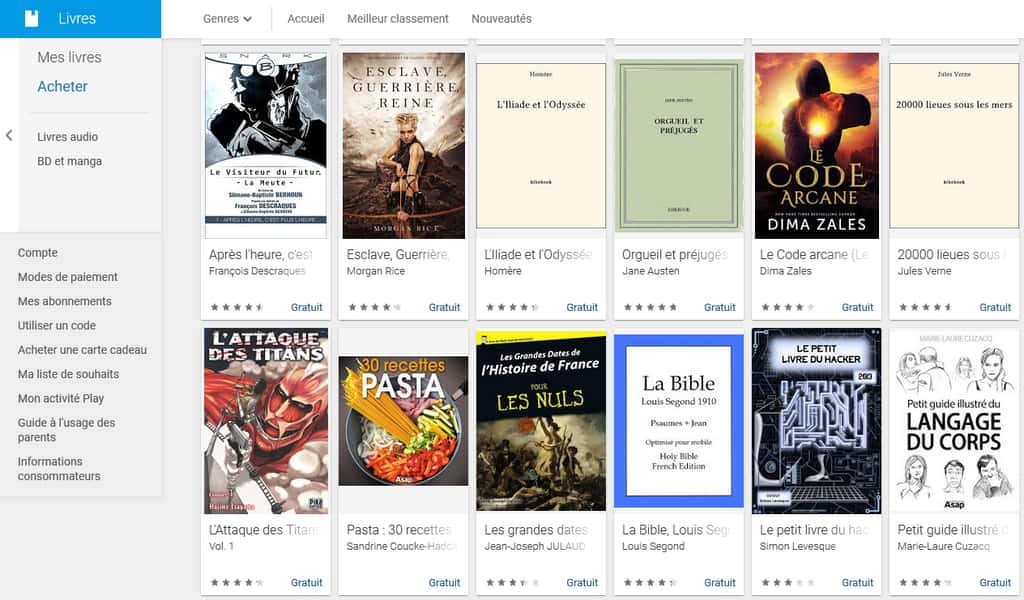 Il est possible de trouver des dizaines d’ebooks gratuits sur Google Play. © Google
