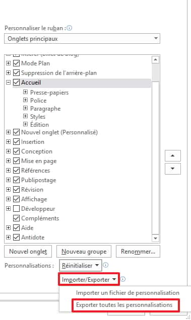 Créez un fichier comportant toutes les personnalisations que vous avez faites. © Microsoft