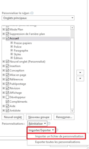 Importez directement un fichier contenant toutes vos personnalisations sur un autre ordinateur. © Microsoft