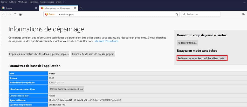 Passer en mode sans échec permet de voir si le navigateur est plus rapide sans les modules complémentaires. © Mozilla Foundation