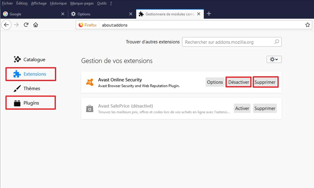 Chaque plugin peut être désactivé ou supprimé. © Mozilla Foundation