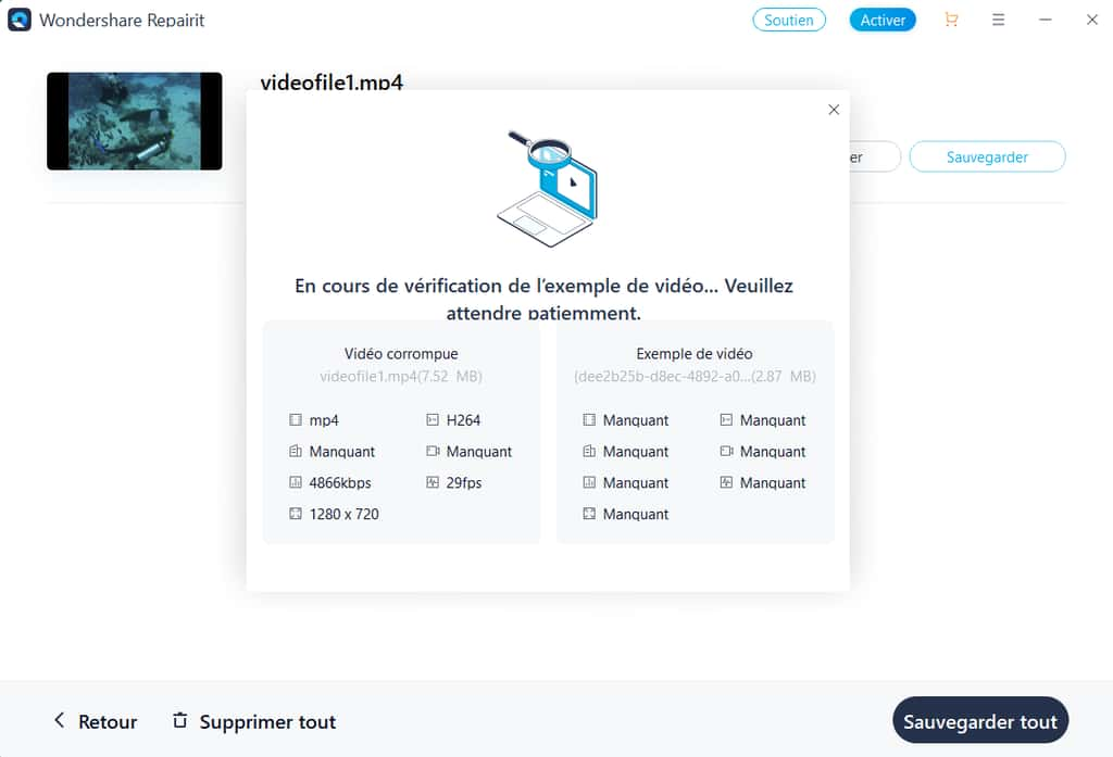 Vérification de la compatibilité de l'échantillon de vidéo © Wondershare