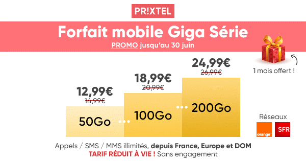 Le forfait Giga Série 50 Go offert à 12,99€/mois 