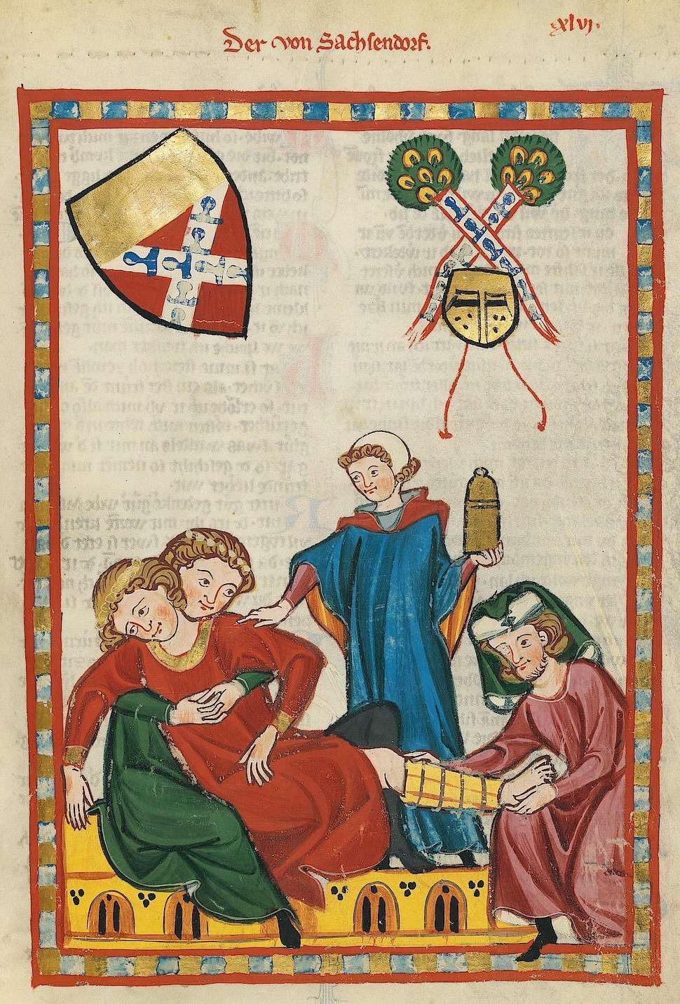 Jusqu'au Moyen Âge, les femmes ont occupé une place prépondérante en médecine. Extrait du Grand manuscrit de poésie lyrique de Heidelberg, <em>circa</em> 1310. <em>Meister des Codex Manesse</em> (Grundstockmaler), Université de Heidelberg, <em>Wikimedia Commons</em>, Domaine public
