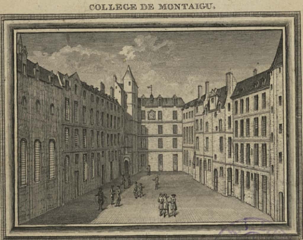 Collège de Montaigu (un des collèges constituants de la faculté des arts de l'université de Paris), gravure XVIII<sup>e</sup> siècle, source Gallica, BnF. © Wikimedia Commons, domaine public