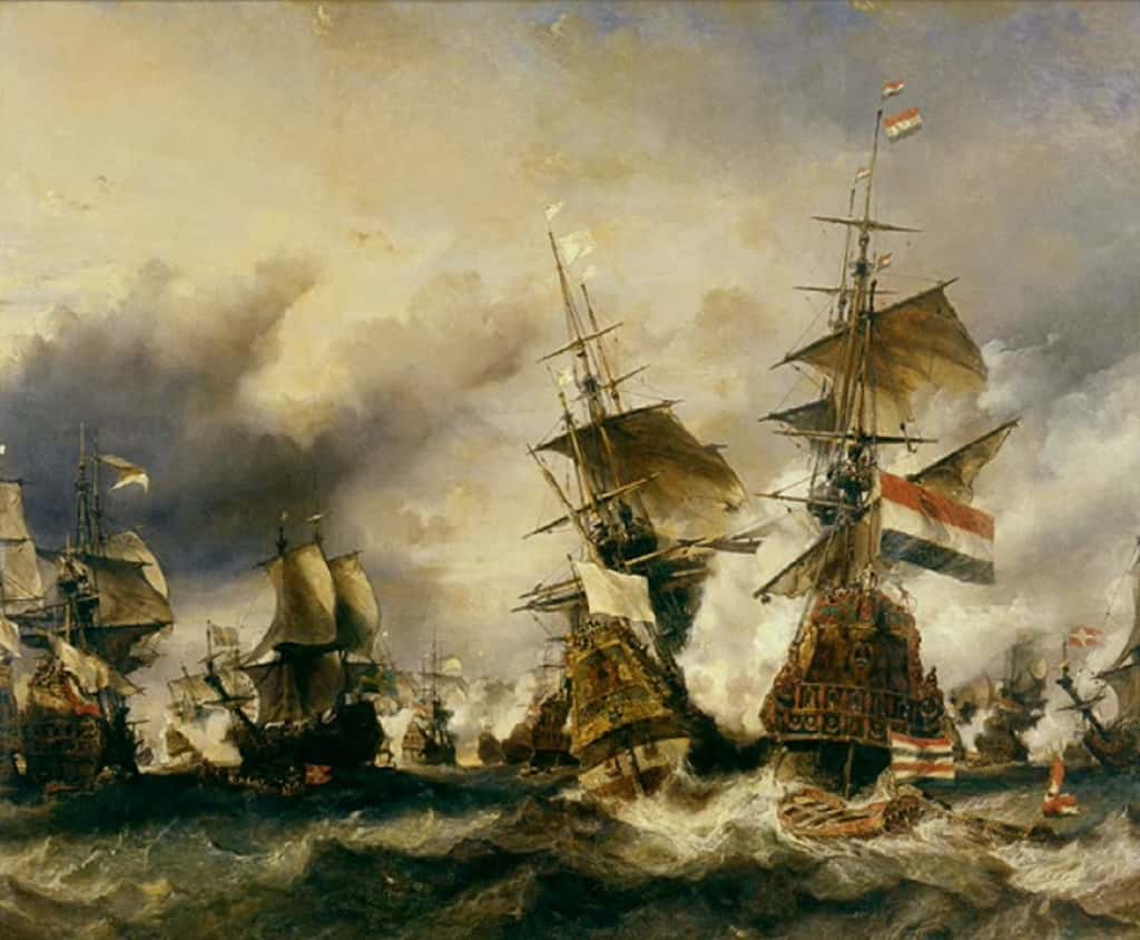 Bataille navale du Texel en juillet 1694, par Eugène Isabey, XIXe siècle. Musée national de la Marine, Paris. © Wikimedia Commons, domaine public.
