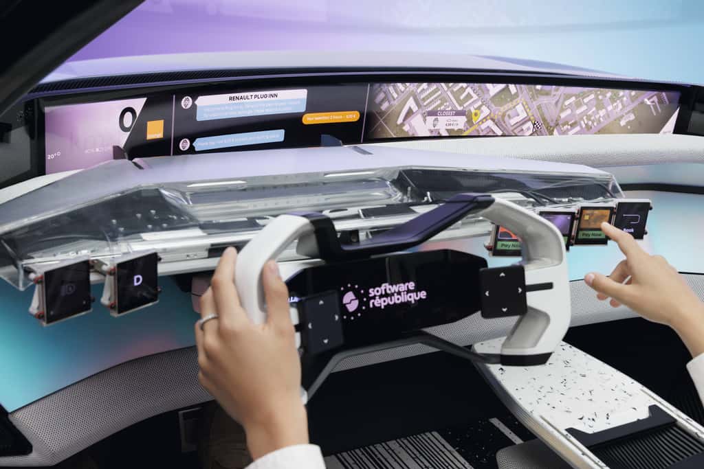 La planche de bord emporte un large écran numérique. © Renault, Software République
