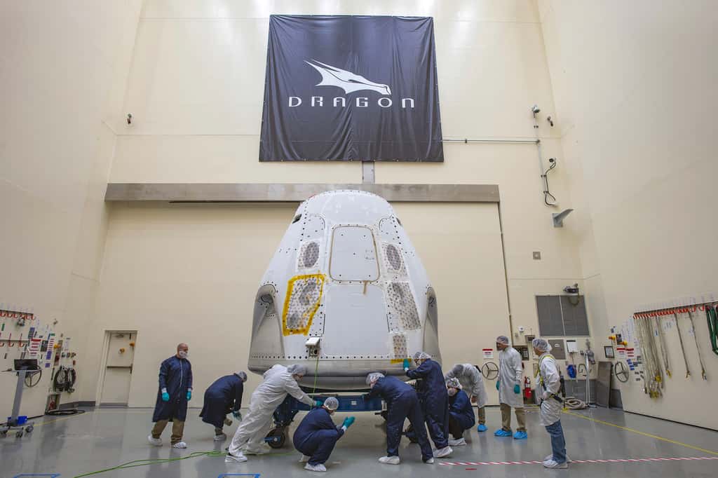 La capsule Crew Dragon qui sera utilisée pour le premier vol habité de SpaceX. © Nasa