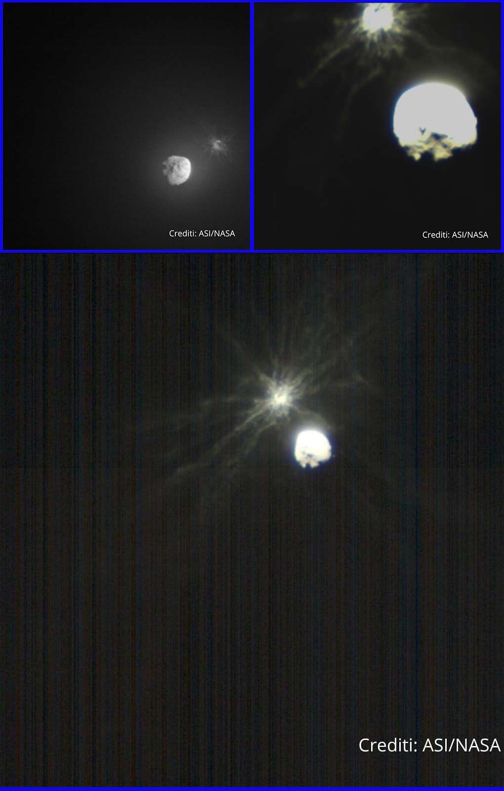 Quelques instants après la collision de Dart contre Dimorphos, un important nuage de débris et de poussière s'est formé au-dessus de l'astéroïde. Une scène que les caméras à bord du petit satellite Liciacune ont pu photographier. © ASI