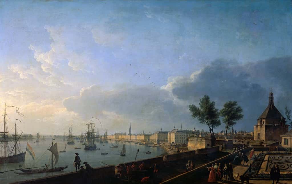 Vue du port de Bordeaux depuis le château Trompette, par Joseph Vernet en 1759. Musée national de la Marine, Paris. © <em>Wikimedia Commons</em>, domaine public