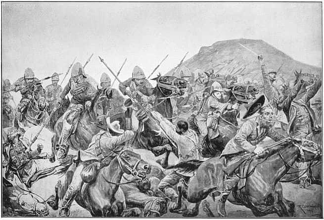 Charge de l'armée britannique à la bataille d'Elandslaagte. © Richard Caton Woodville, Wikimedia Commons, domaine public