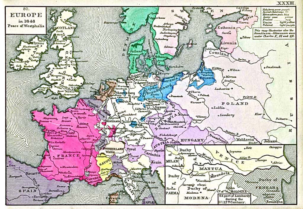 L'Europe en 1648. La paix de Westphalie après la guerre de Trente Ans. © <em>Wikimedia Commons</em>, Domaine public