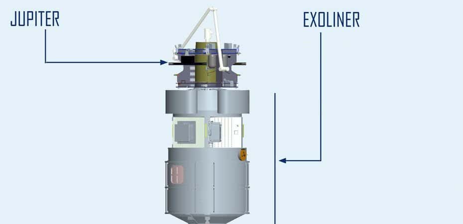 Le système de transport avec le véhicule Jupiter et le conteneur Exoliner. © Lockheed Martin