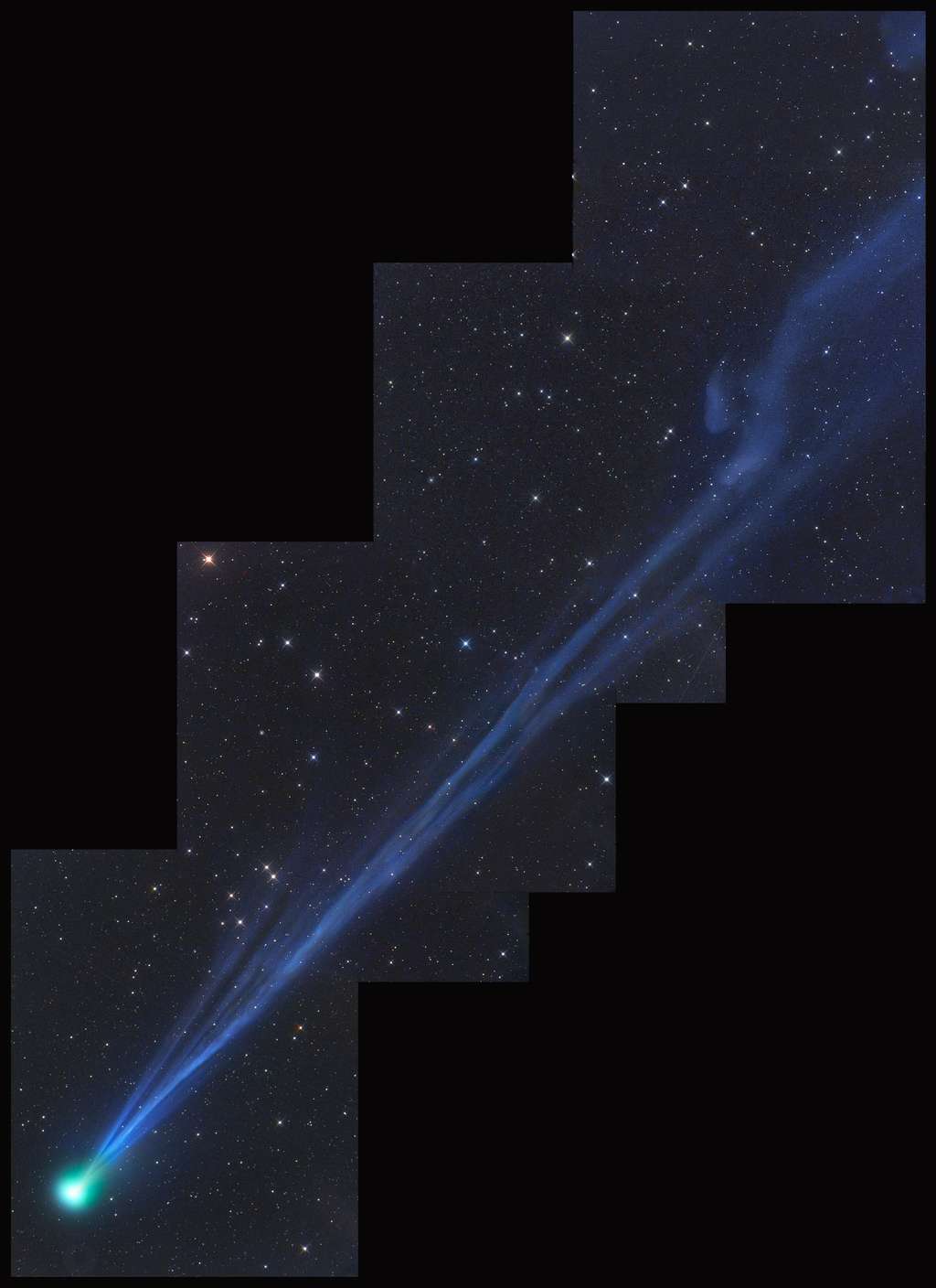 Sur cette superbe photo de la comète Swan prise dans le ciel de Namibie, on peut les effets perturbateurs du vent solaire sur la chevelure de l'astre glacé. © Gerald Rhemann