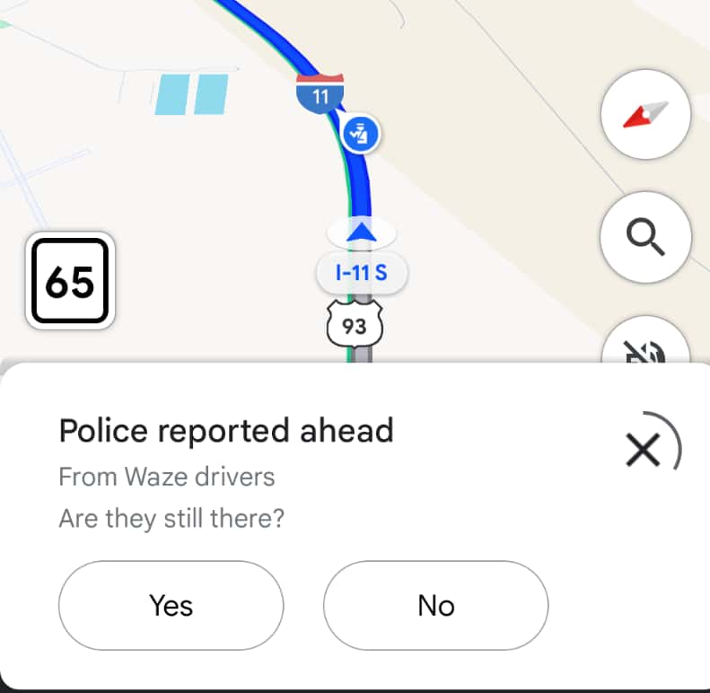 Un signalement dans Google Maps qui provient de conducteurs sur Waze. © u/Truckin_18 sur Reddit