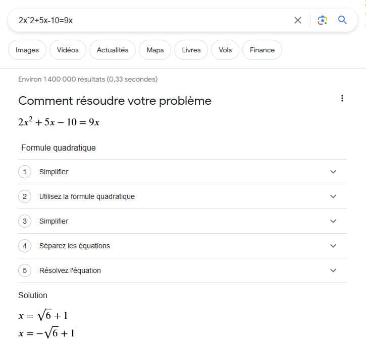Google peut désormais expliquer pas à pas la solution des équations et des problèmes de mathématiques. © Capture Futura