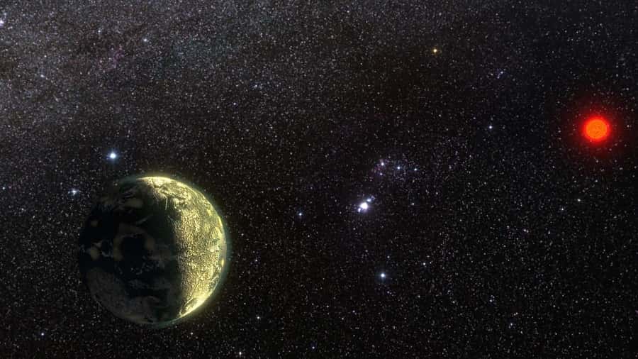 Illustration de la superterre GJ 411b. Son étoile hôte, distante de seulement 8,1 années-lumière, est plus de deux fois moins massive que notre Soleil. © Ricardo Ramirez
