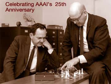 Herbert Simon et Alan Newell, pionniers de l'intelligence artificielle se livrent à une partie d'échecs en 1958. © Paolo Massa