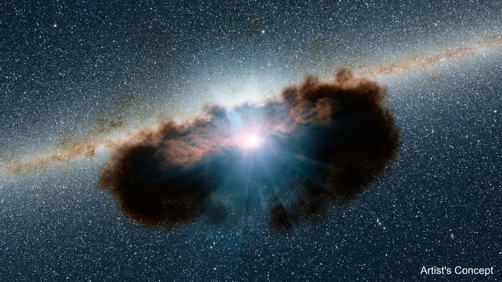 Une autre image d'artiste montrant le tore entourant le disque d'accrétion d'un trou noir supermassif formé d'un plasma au-dessus duquel existe l'équivalent de la couronne solaire. © Nasa