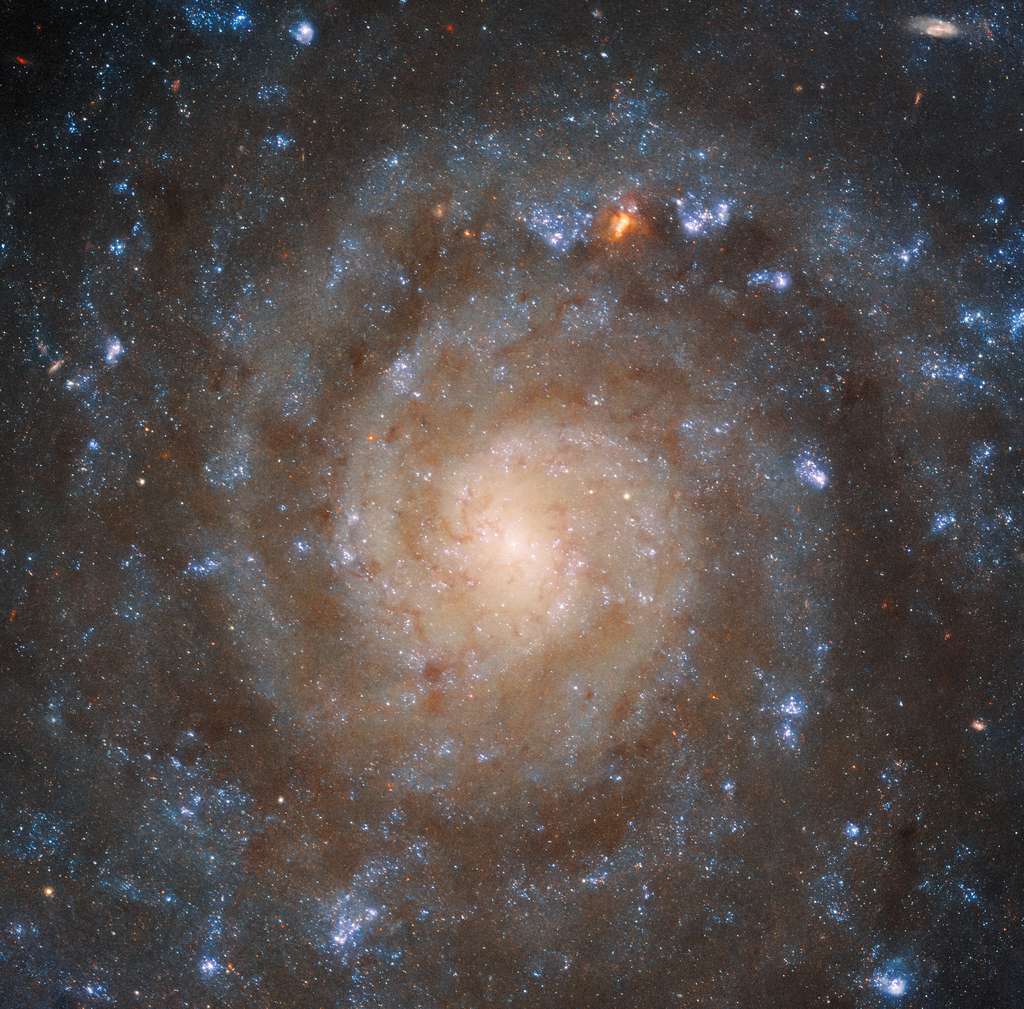 La même galaxie spirale capturée cette fois dans le visible et l'ultraviolet avec la caméra WFC3 d'Hubble. Regardez les différences. © ESA, Webb, Nasa &amp; CSA, J. Lee, the PHANGS-JWST, PHANGS-HST Teams